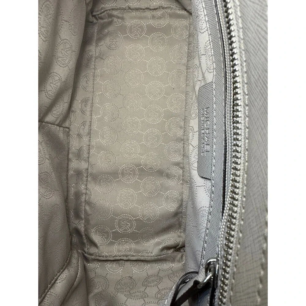 Light Gray Saffiano Leather Satchel Crossbody Handbag Structured Tote Purse